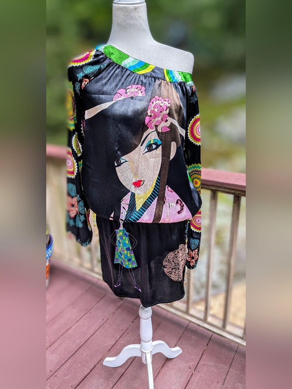Made In Barcelona Black Graphic Print Dress with Floral & Geometric Accents